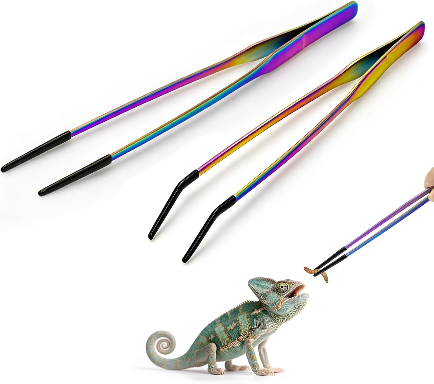 Feeding Tong Stainless - 2 Stück Edelstahl-Reptilienfutterzangen mit Gummispitze, Terrarium-Zubehör,